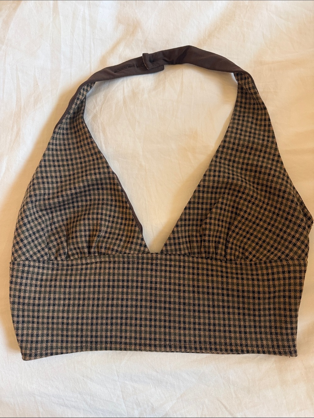 Princess Polly Brown and Black Gingham Halter Crop Top